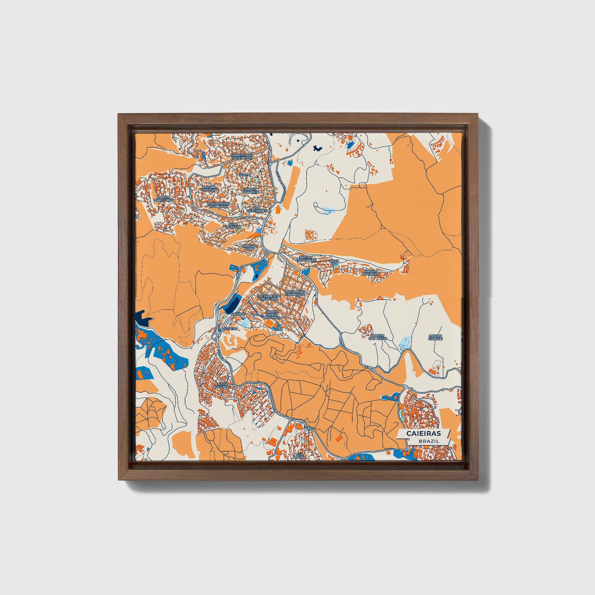 Caieiras Brazil Colorful City Map Canvas Print • Dark Wooden Framed