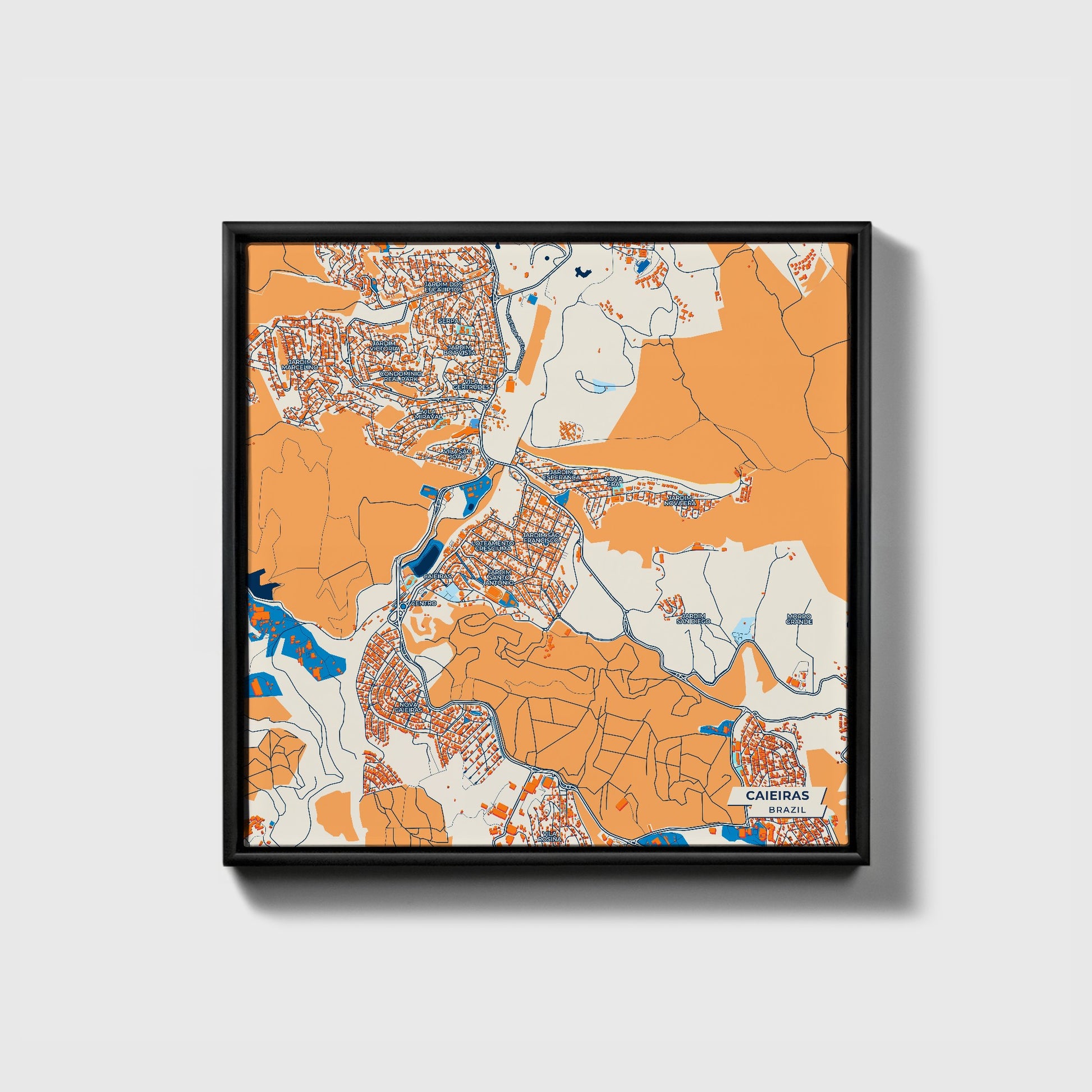 Caieiras Brazil Colorful City Map Canvas Print • Black Framed