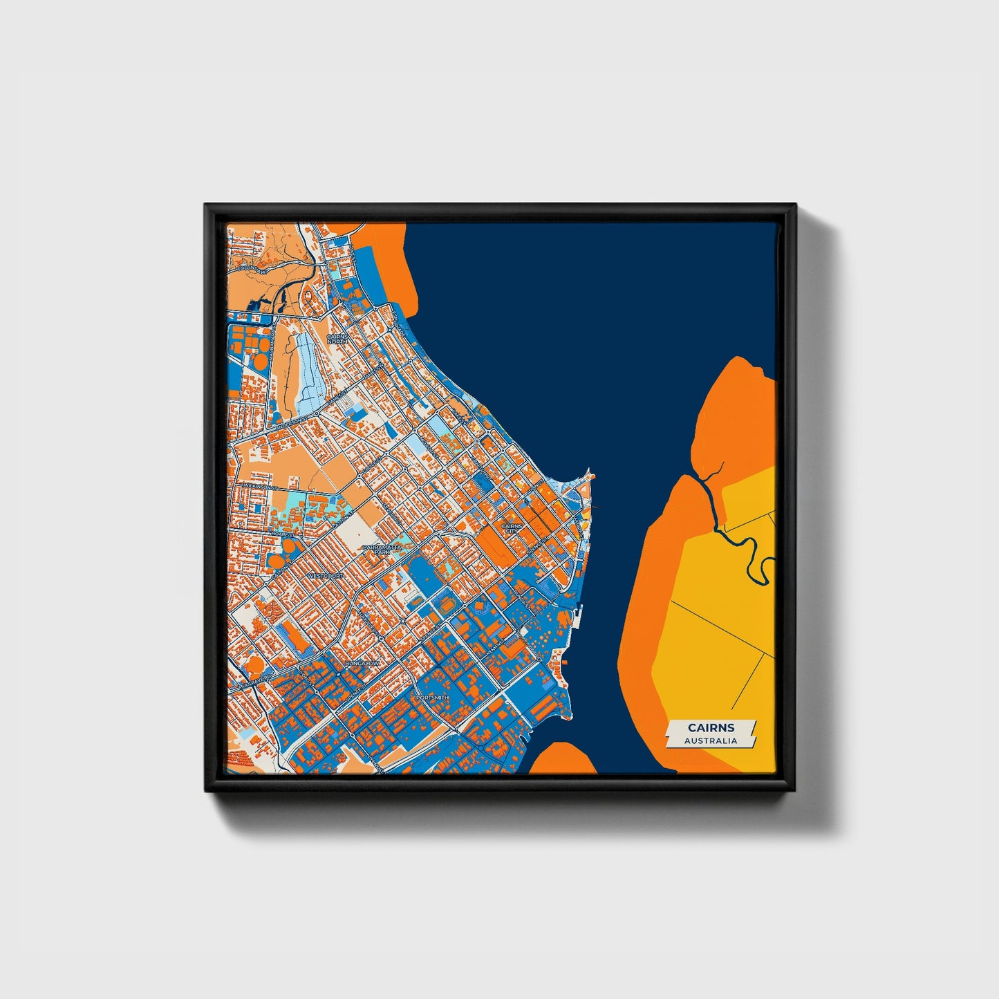Cairns Australia Colorful City Map Canvas Print • Black Framed