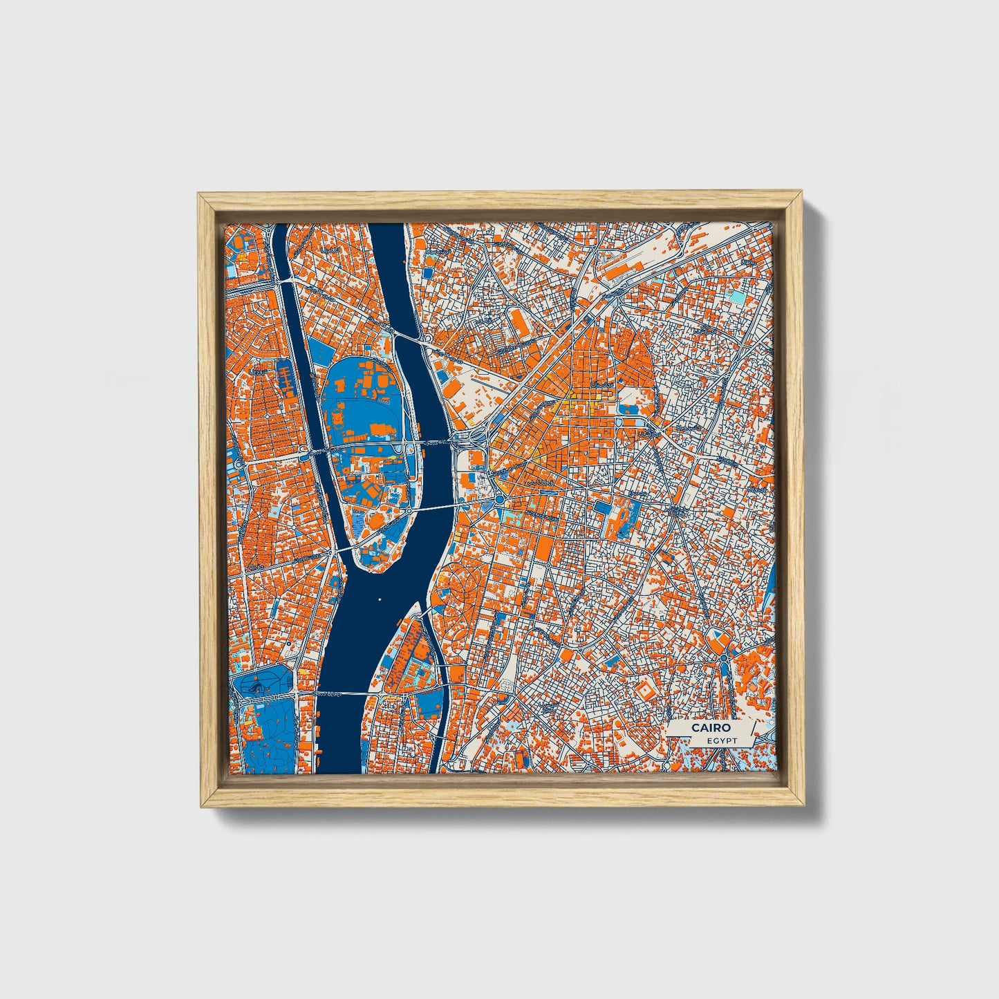 Cairo Egypt Colorful City Map Canvas Print • Natural Wooden Framed