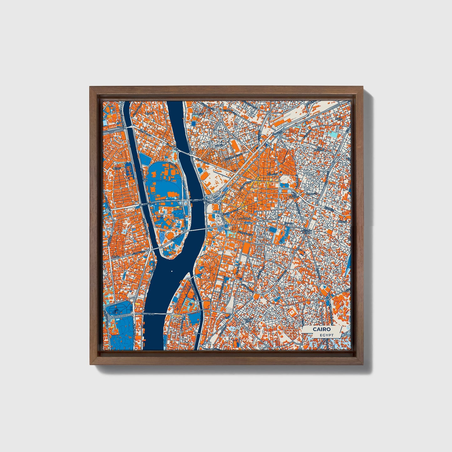 Cairo Egypt Colorful City Map Canvas Print • Dark Wooden Framed