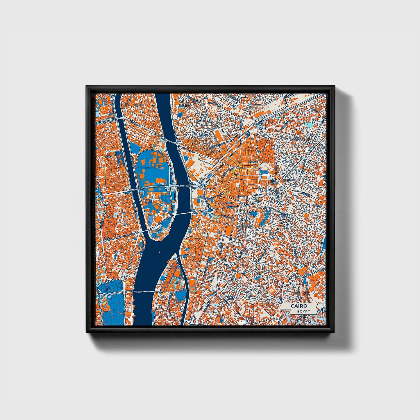 Cairo Egypt Colorful City Map Canvas Print • Black Framed