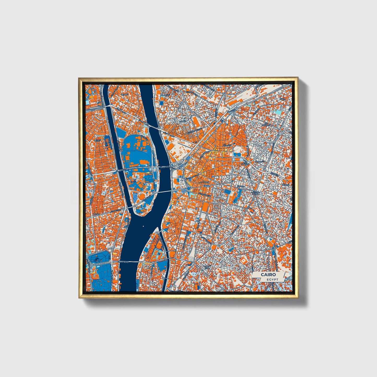 Cairo Egypt Colorful City Map Canvas Print • Gold Framed