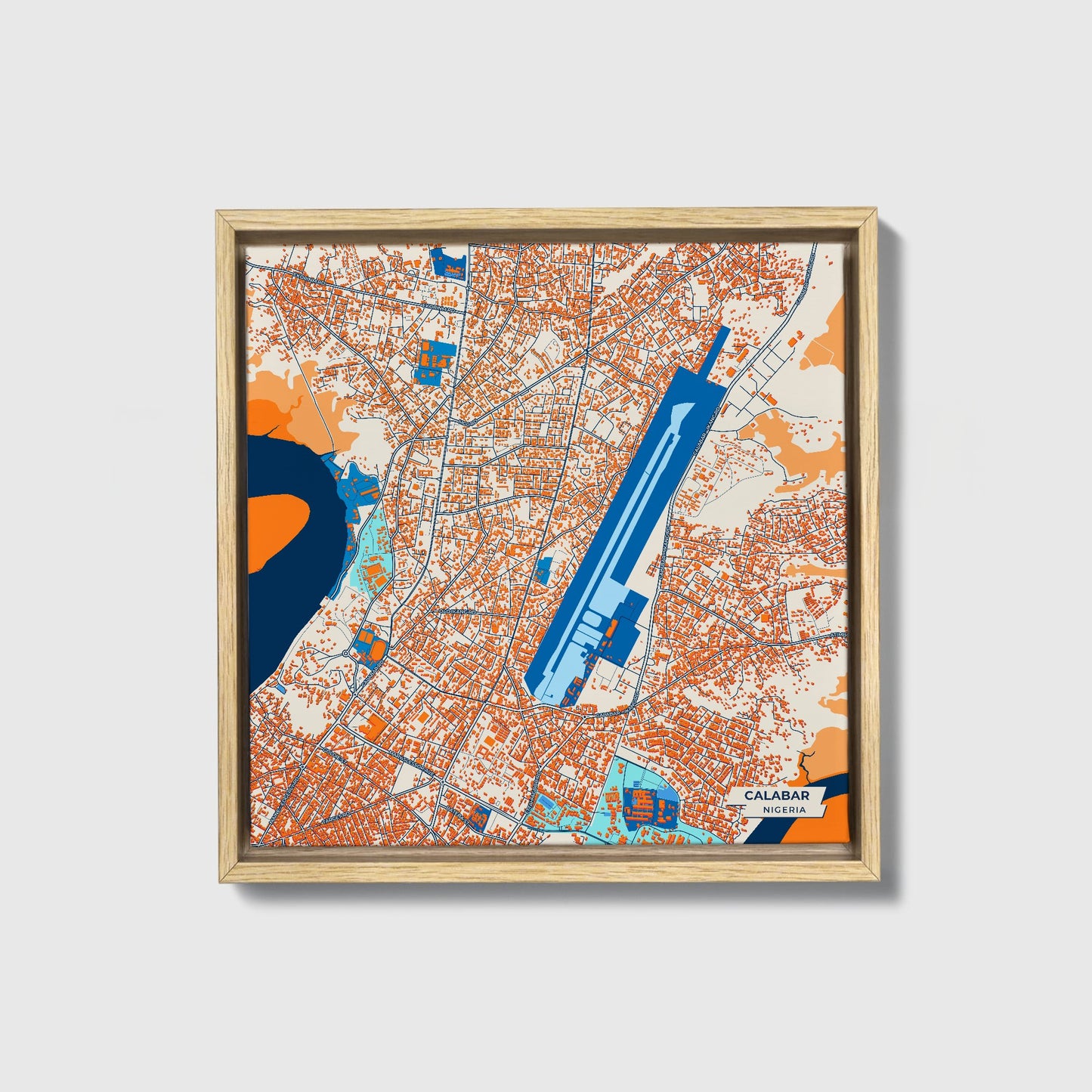 Calabar Nigeria Colorful City Map Canvas Print • Natural Wooden Framed