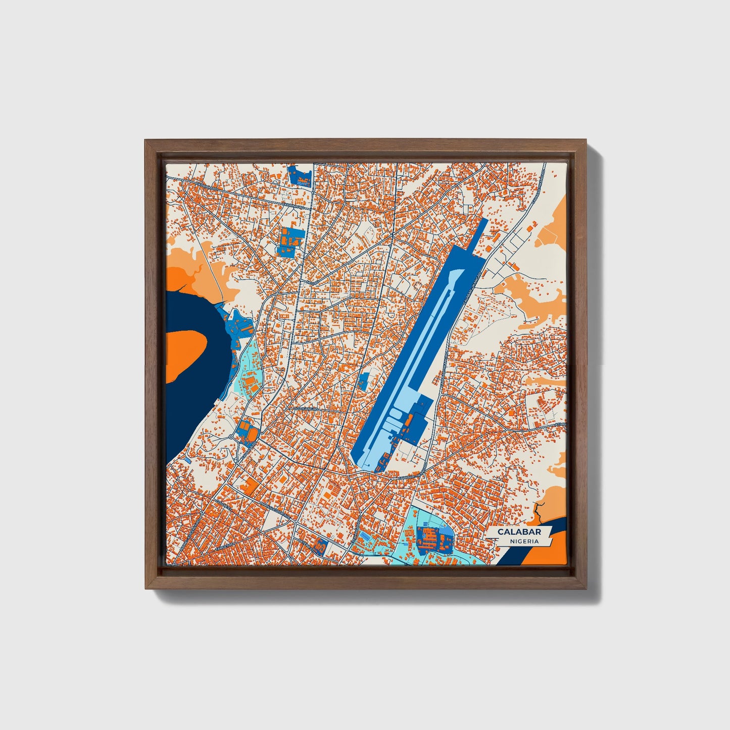 Calabar Nigeria Colorful City Map Canvas Print • Dark Wooden Framed