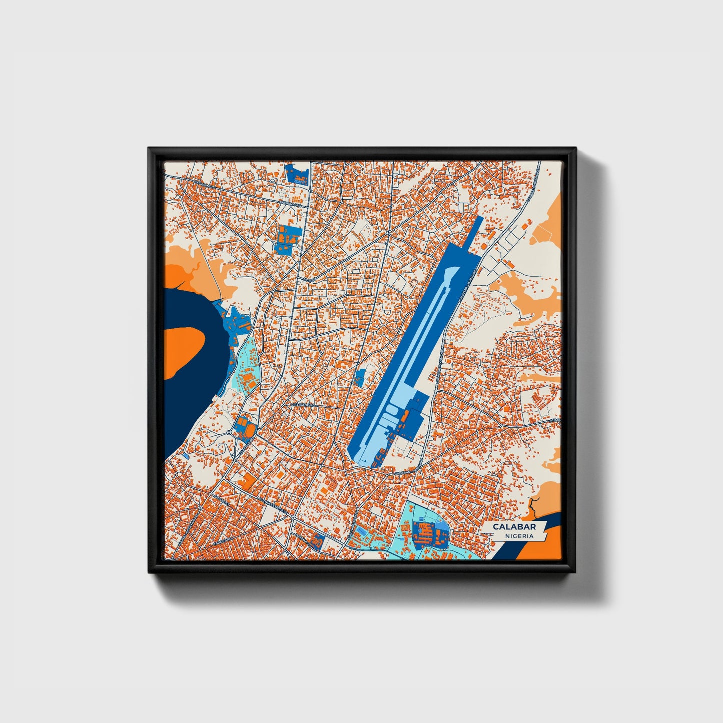 Calabar Nigeria Colorful City Map Canvas Print • Black Framed