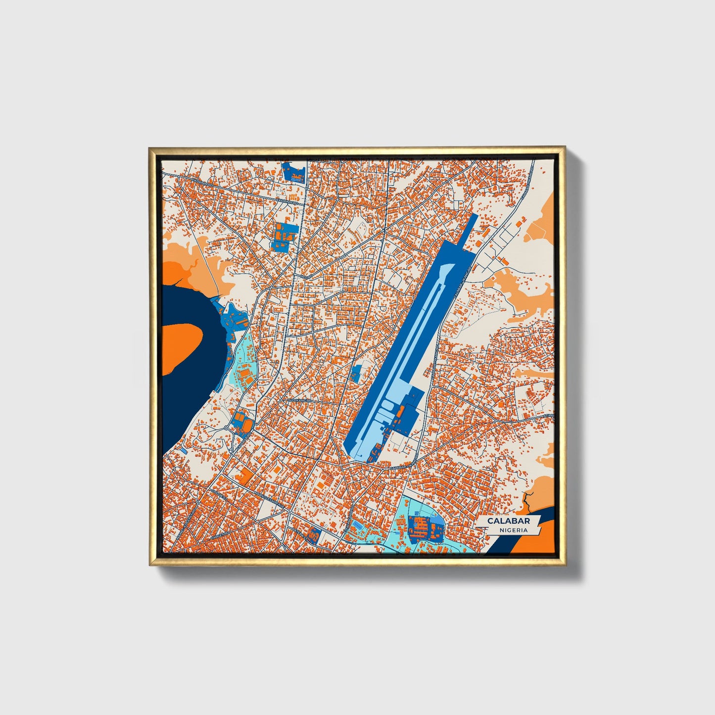 Calabar Nigeria Colorful City Map Canvas Print • Gold Framed