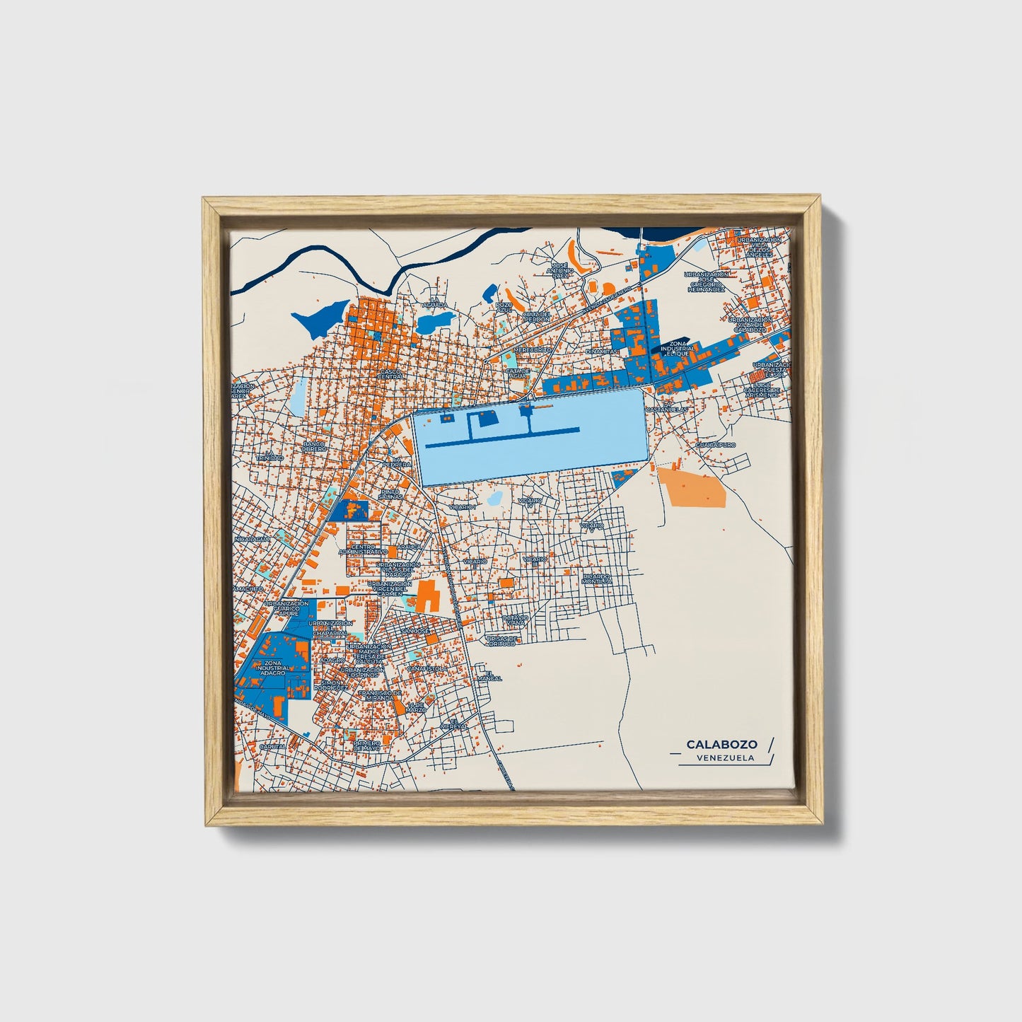 Calabozo Venezuela Colorful City Map Canvas Print • Natural Wooden Framed