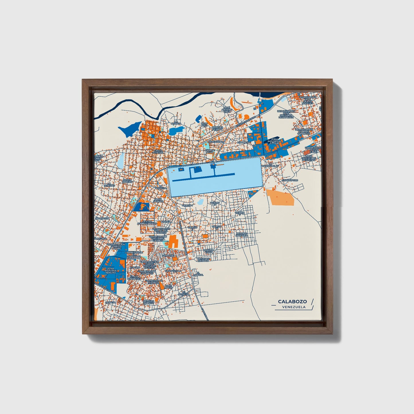 Calabozo Venezuela Colorful City Map Canvas Print • Dark Wooden Framed