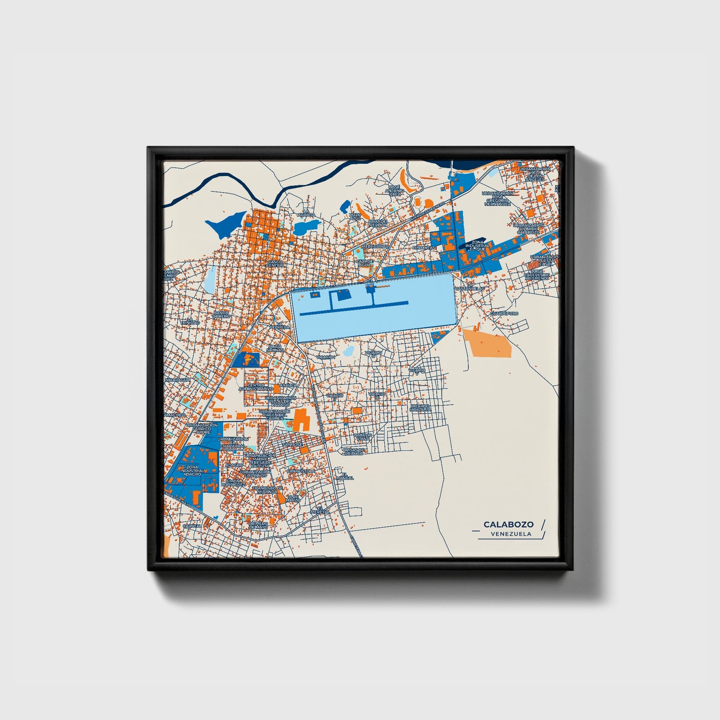 Calabozo Venezuela Colorful City Map Canvas Print • Black Framed
