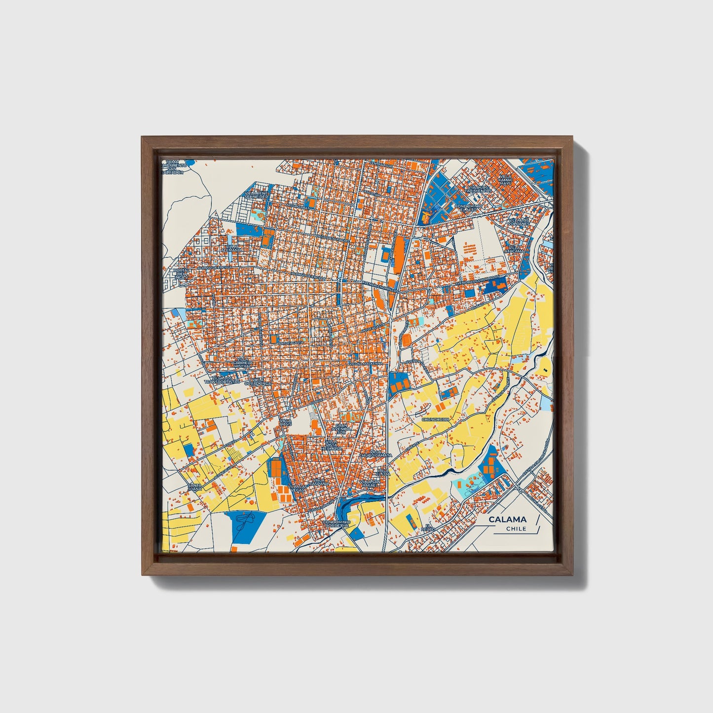Calama Chile Colorful City Map Canvas Print • Dark Wooden Framed