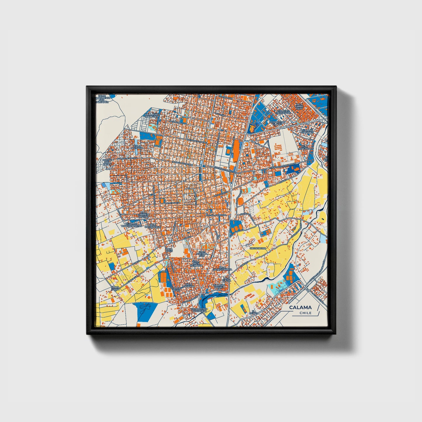 Calama Chile Colorful City Map Canvas Print • Black Framed