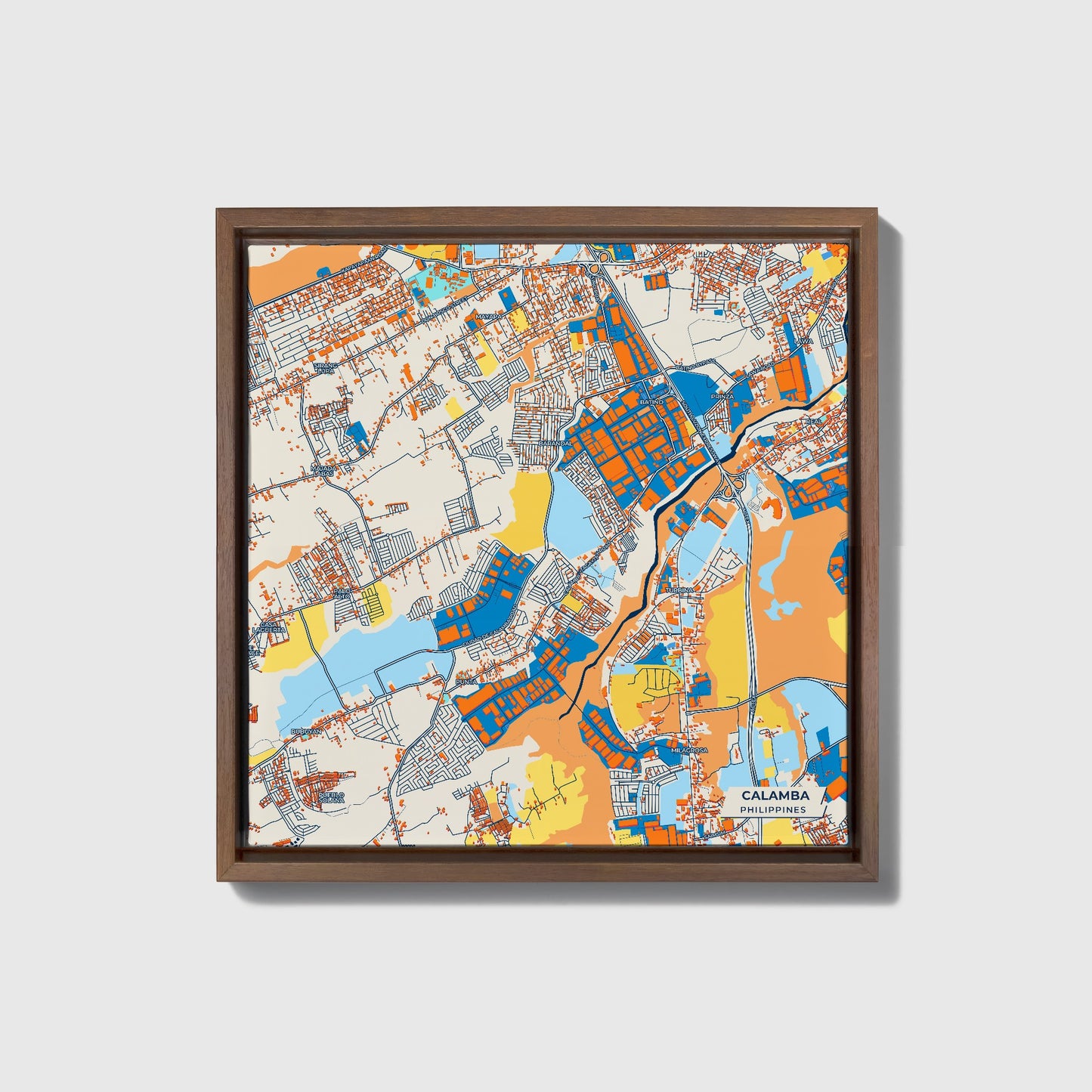 Calamba Philippines Colorful City Map Canvas Print • Dark Wooden Framed