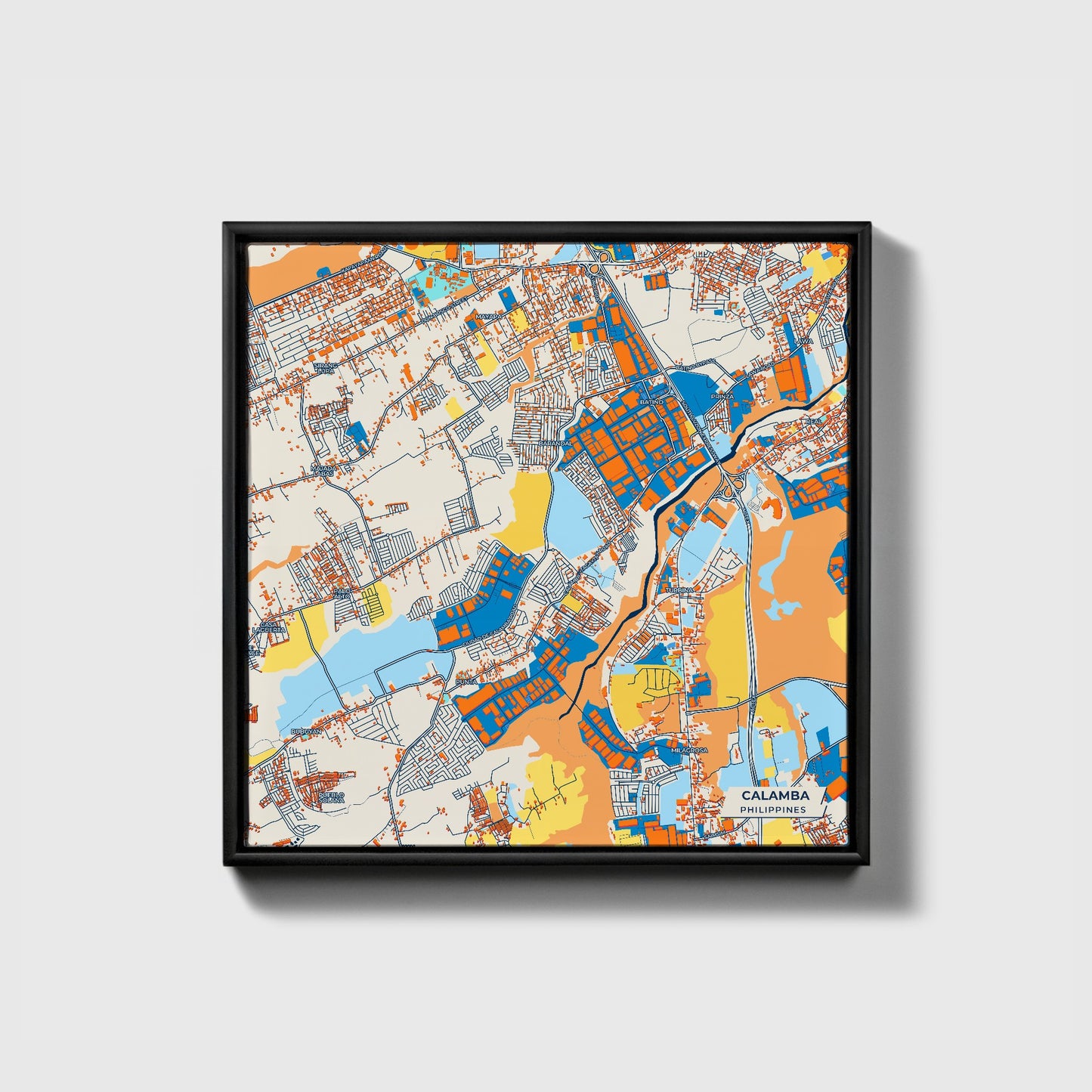 Calamba Philippines Colorful City Map Canvas Print • Black Framed
