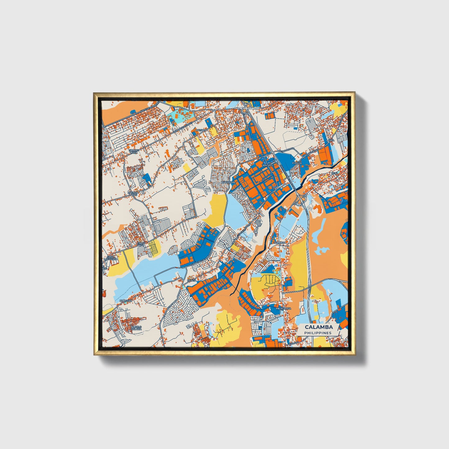 Calamba Philippines Colorful City Map Canvas Print • Gold Framed
