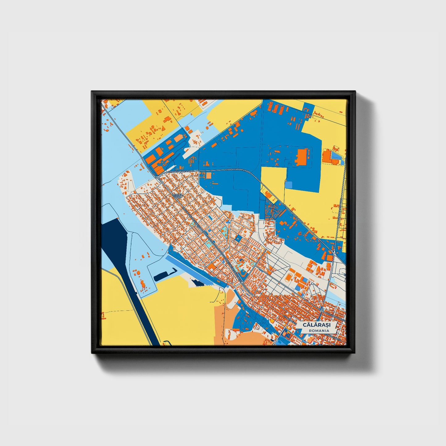 Călărași Romania Colorful City Map Canvas Print • Black Framed