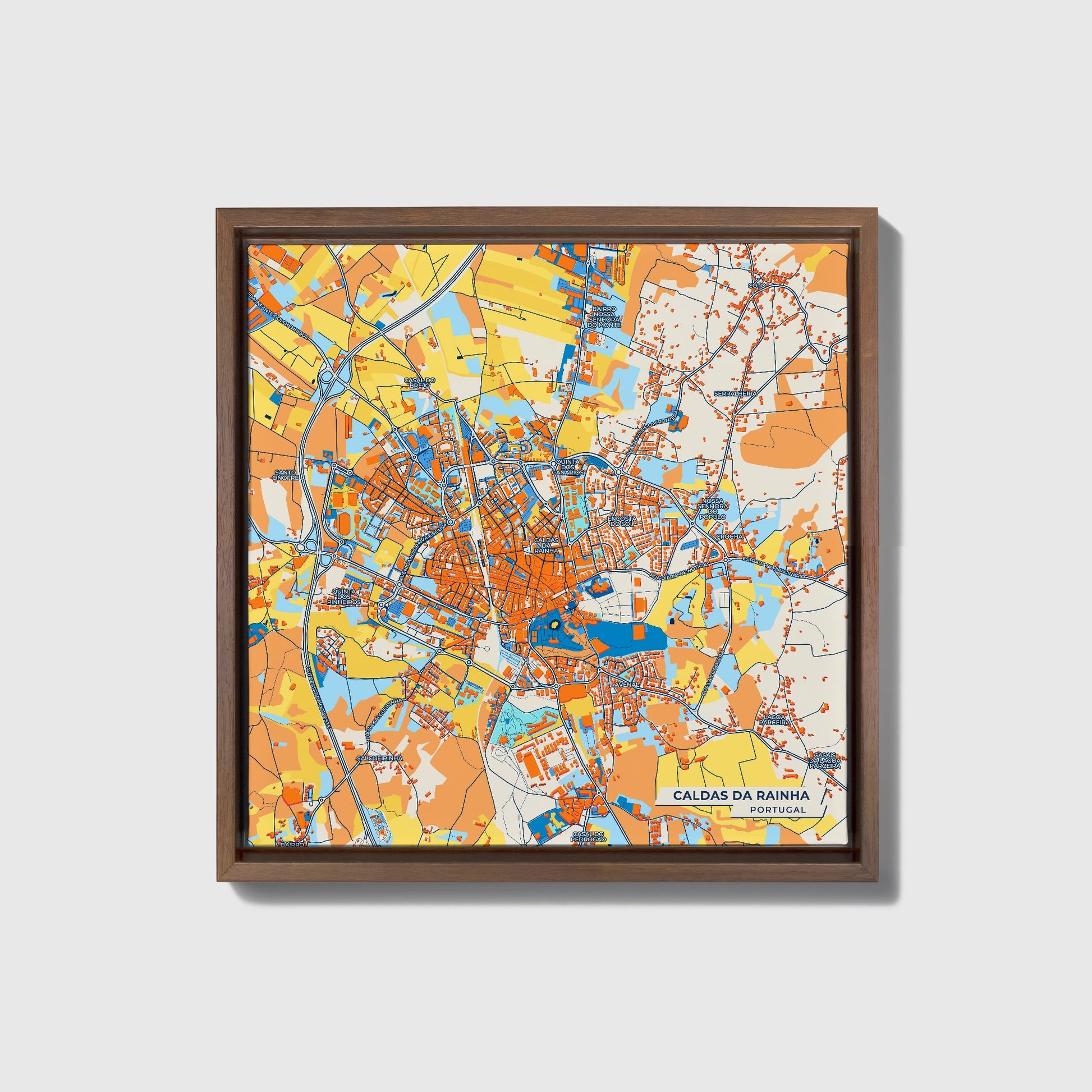 Caldas Da Rainha Portugal Colorful City Map Canvas Print • Dark Wooden Framed