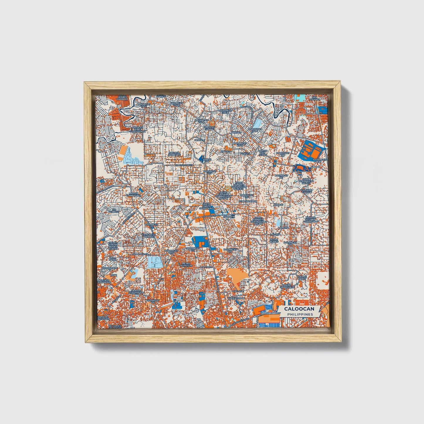 Caloocan Philippines Colorful City Map Canvas Print • Natural Wooden Framed