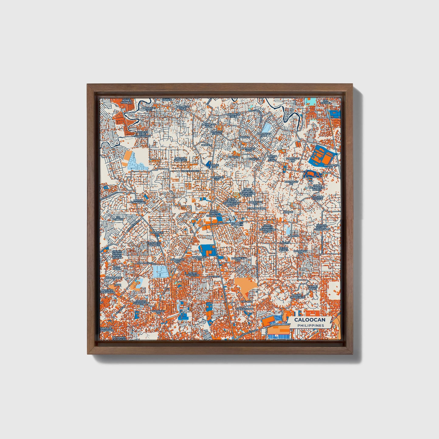 Caloocan Philippines Colorful City Map Canvas Print • Dark Wooden Framed