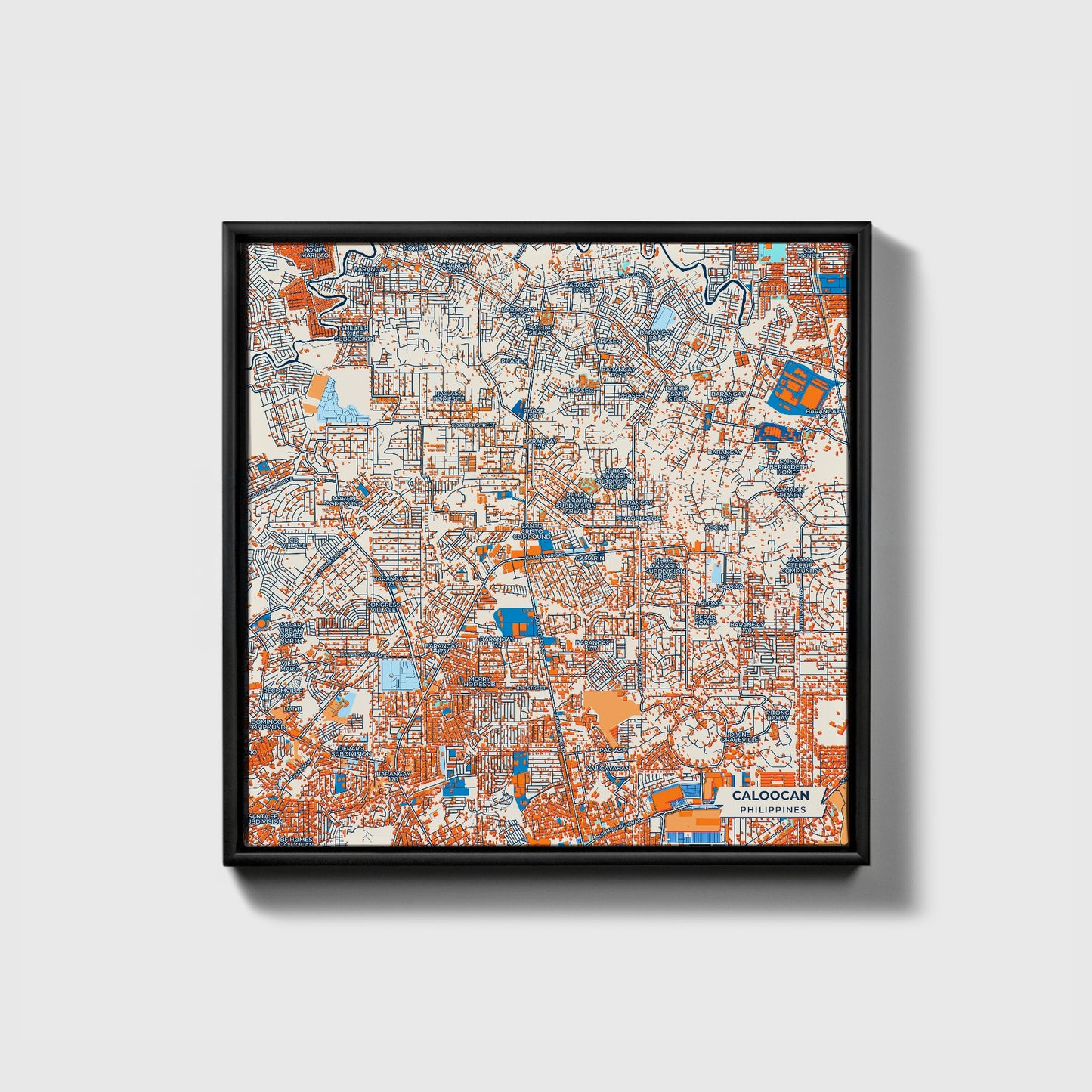 Caloocan Philippines Colorful City Map Canvas Print • Black Framed