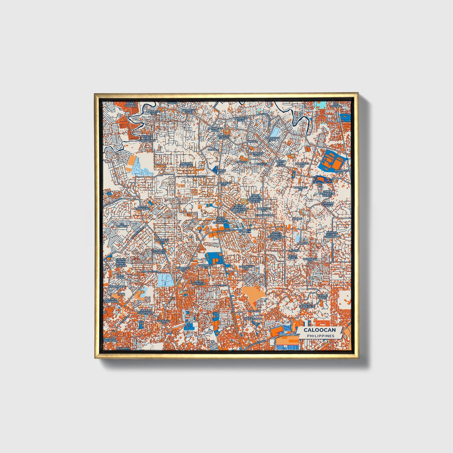 Caloocan Philippines Colorful City Map Canvas Print • Gold Framed