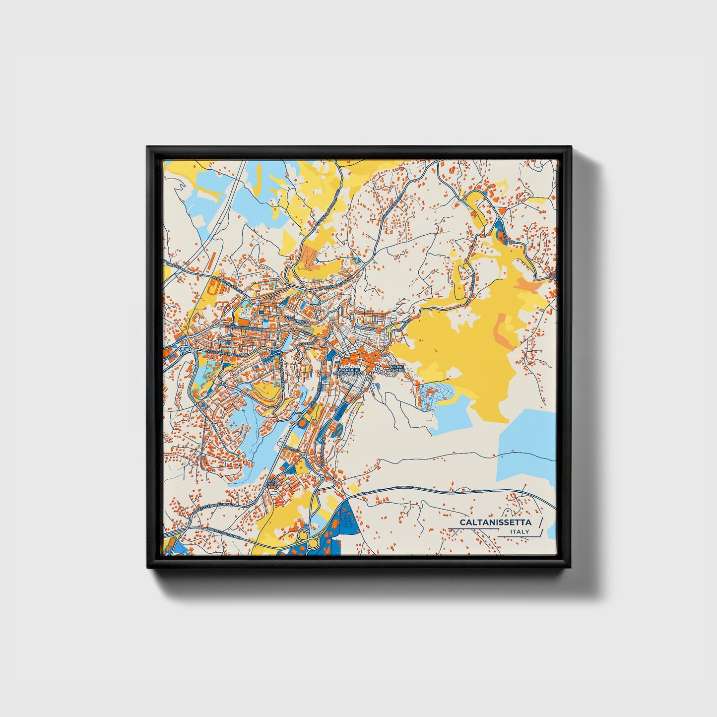 Caltanissetta Italy Colorful City Map Canvas Print • Black Framed