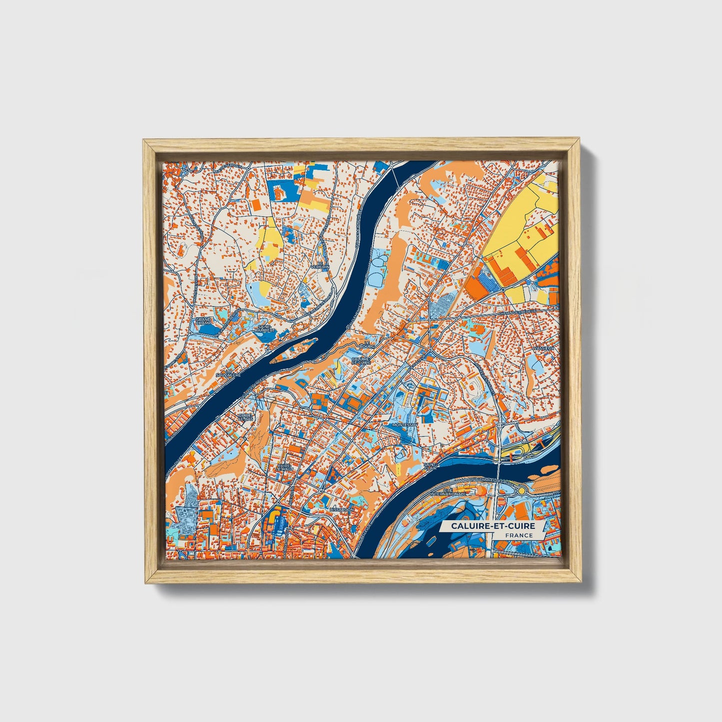 Caluire-Et-Cuire France Colorful City Map Canvas Print • Natural Wooden Framed