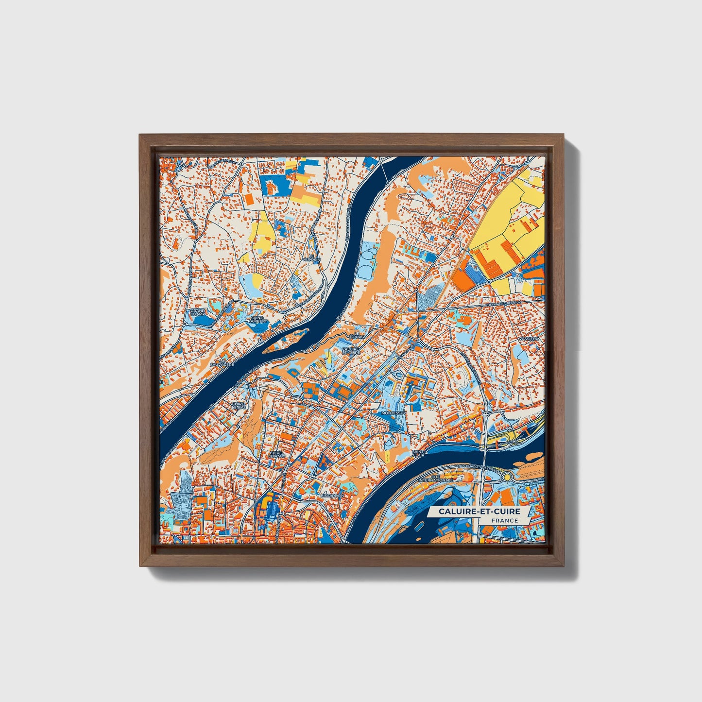 Caluire-Et-Cuire France Colorful City Map Canvas Print • Dark Wooden Framed