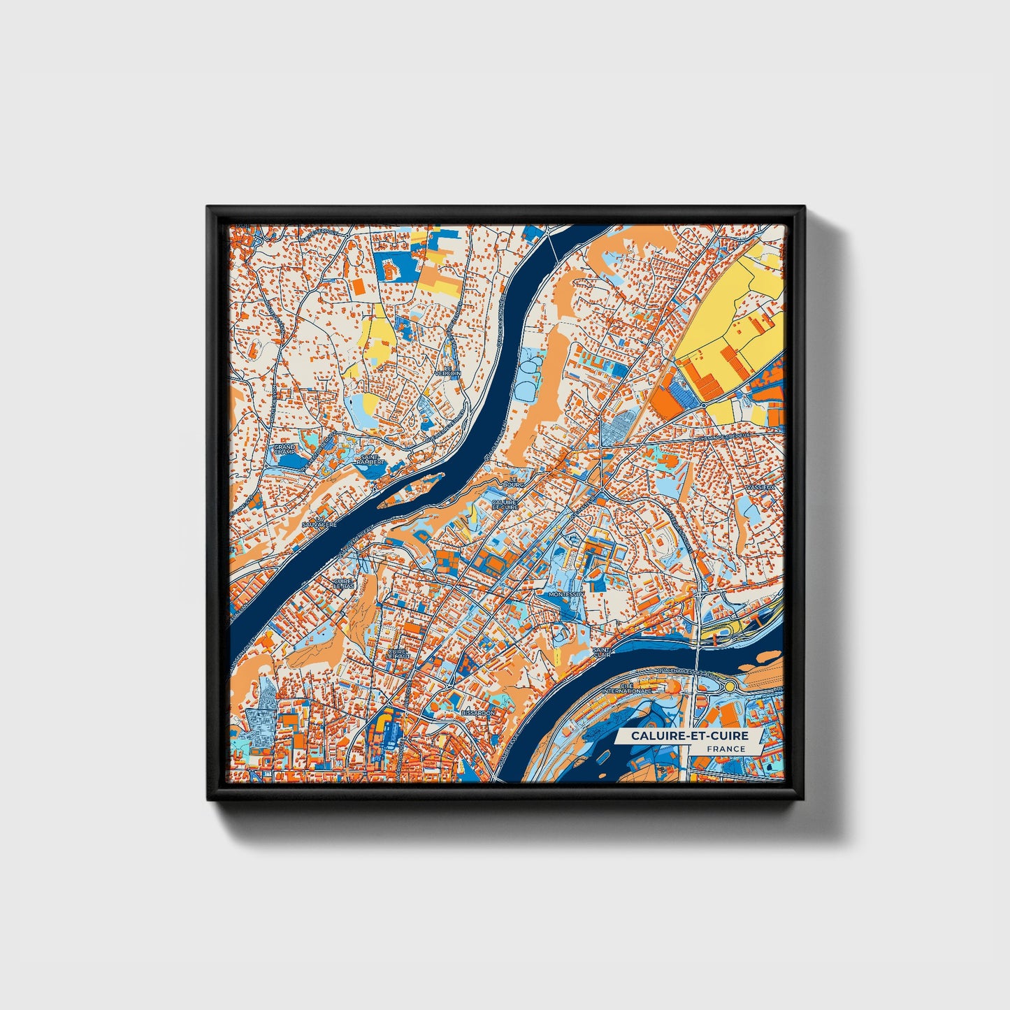 Caluire-Et-Cuire France Colorful City Map Canvas Print • Black Framed
