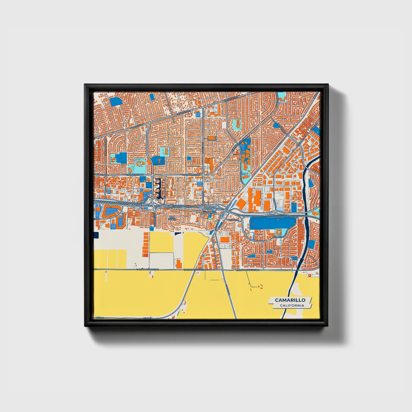 Camarillo California Colorful City Map Canvas Print • Black Framed