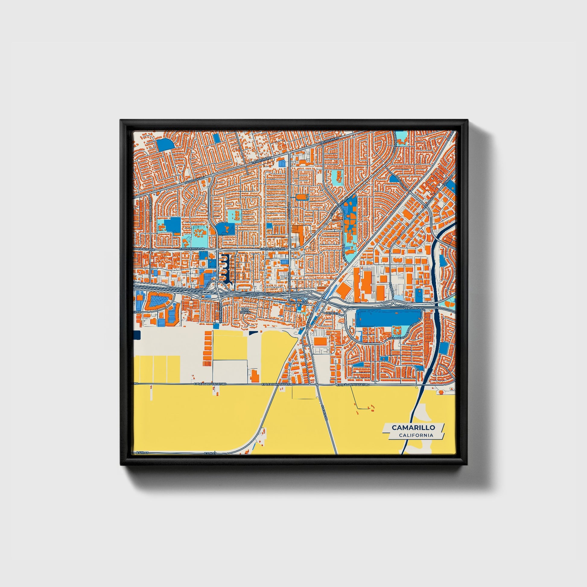 Camarillo California Colorful City Map Canvas Print • Black Framed