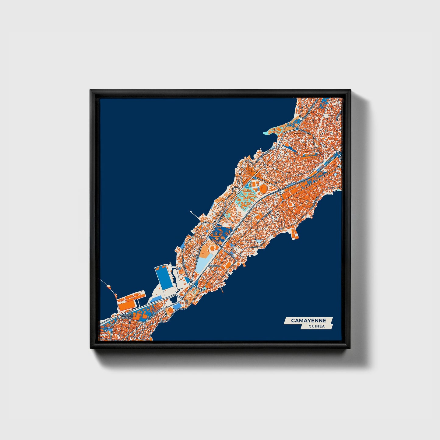 Camayenne Guinea Colorful City Map Canvas Print • Black Framed