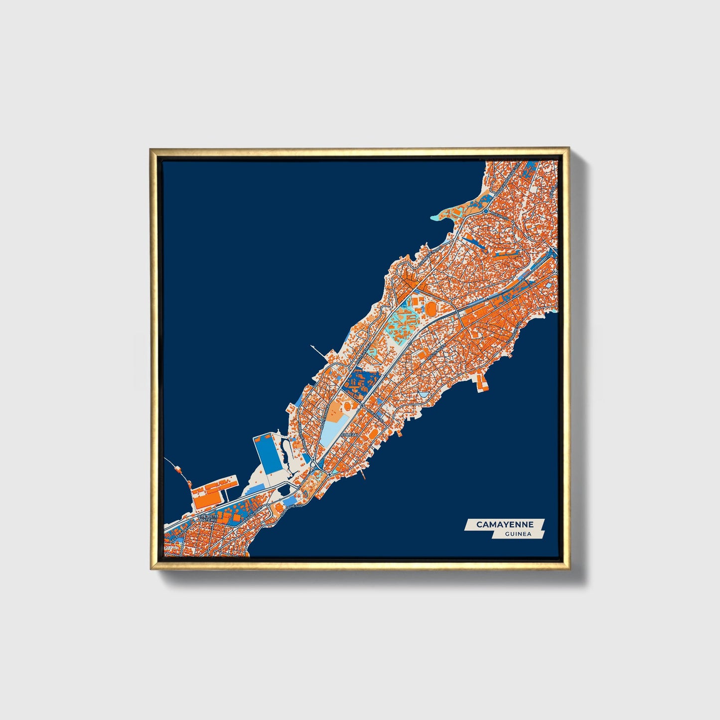 Camayenne Guinea Colorful City Map Canvas Print • Gold Framed