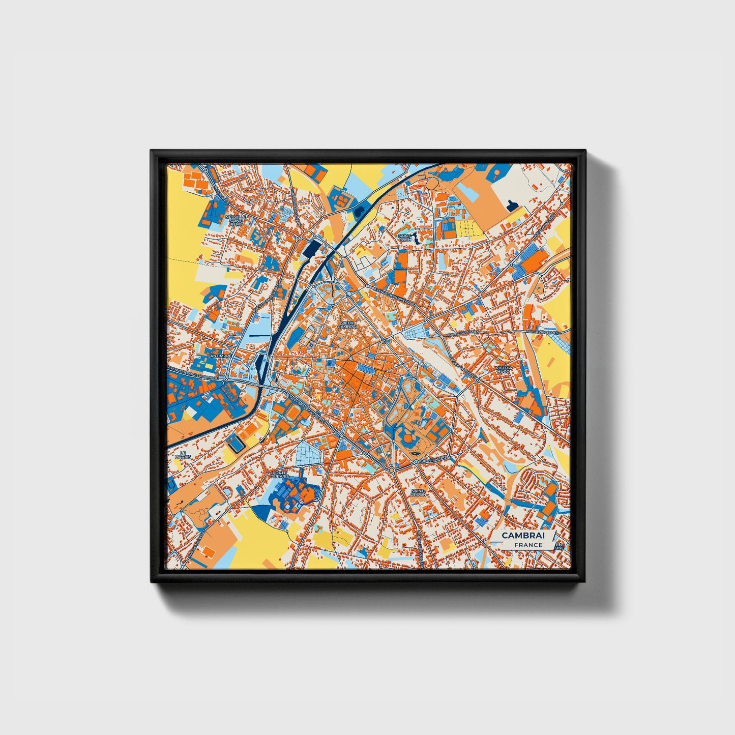 Cambrai France Colorful City Map Canvas Print • Black Framed