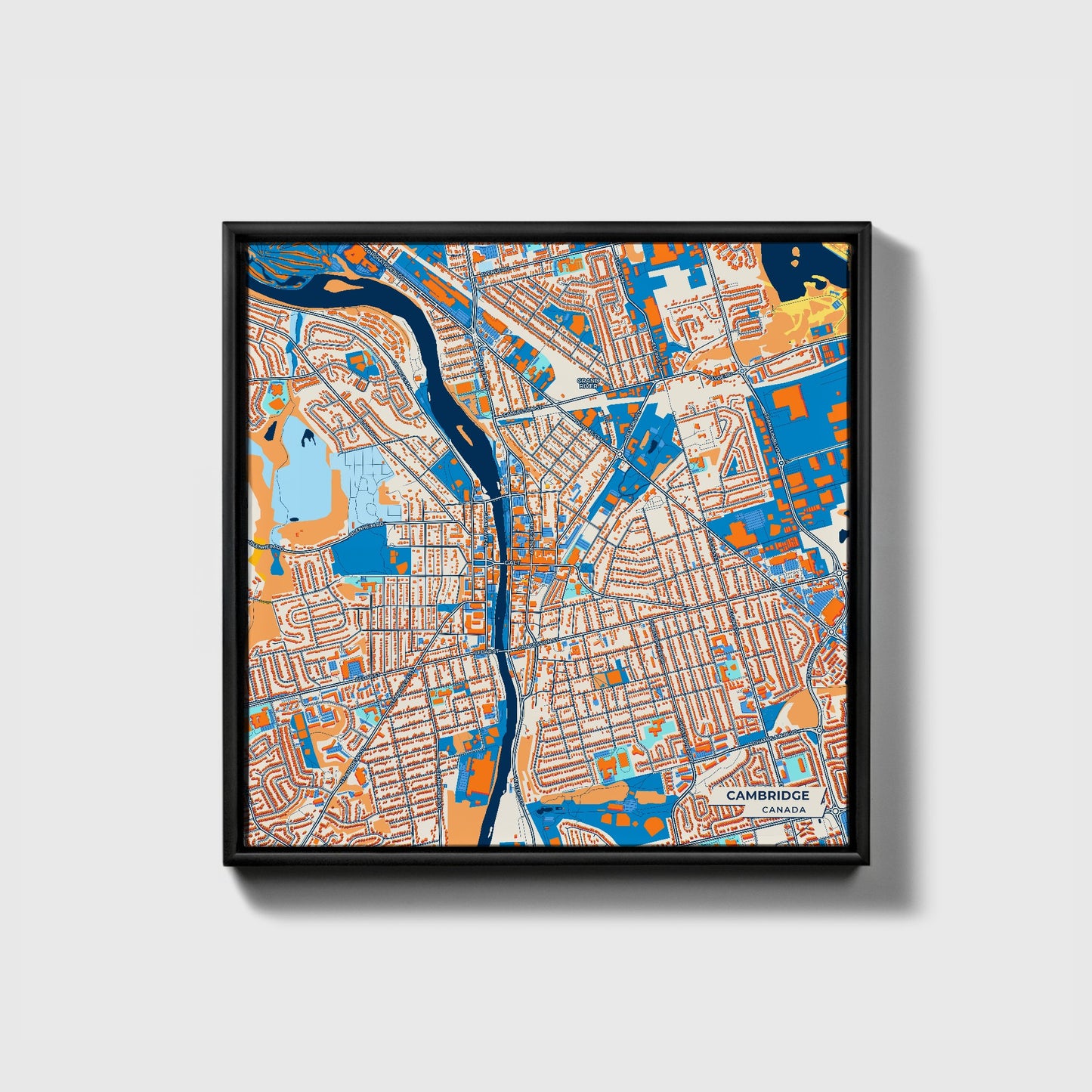 Cambridge Canada Colorful City Map Canvas Print • Black Framed