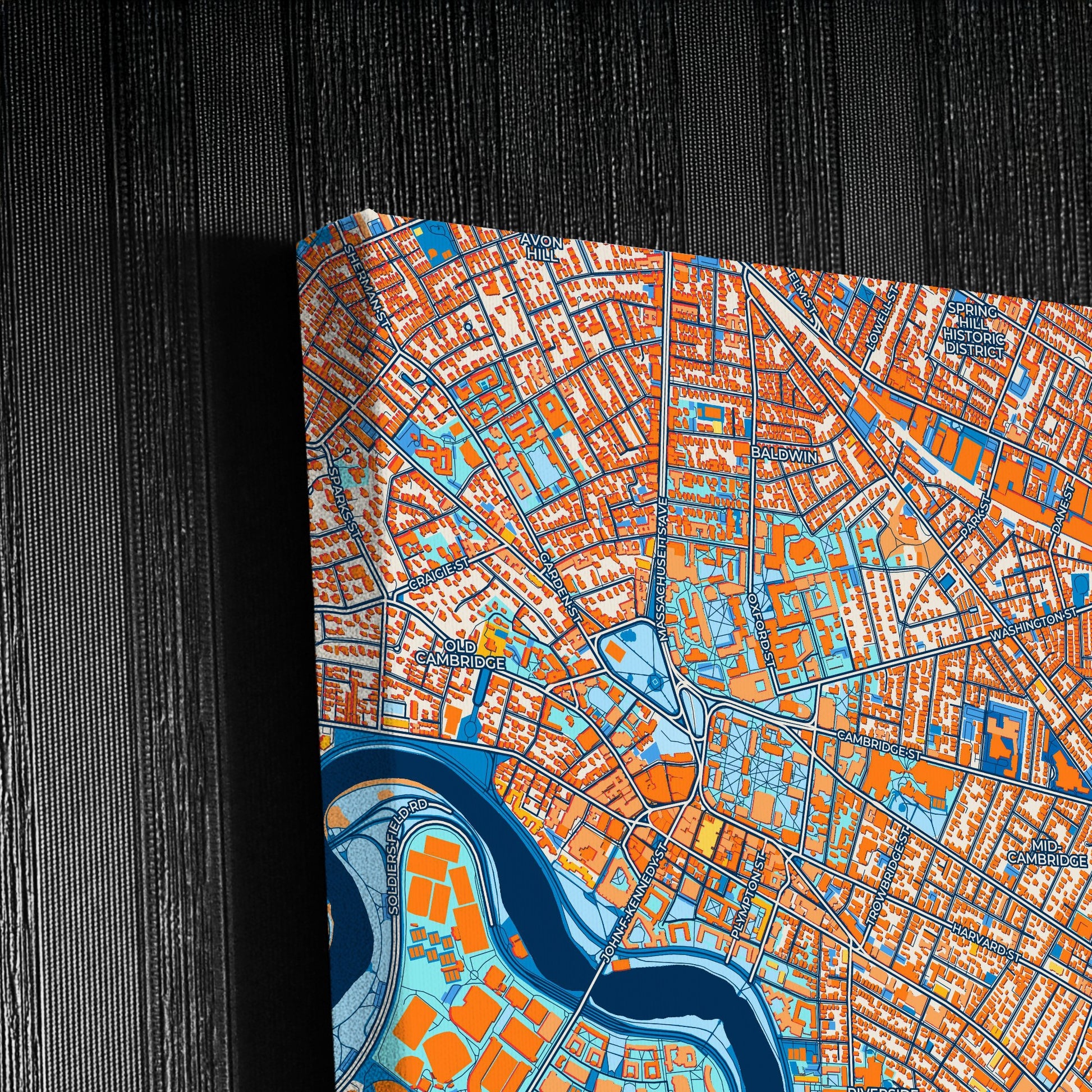 Cambridge Massachusetts Colorful City Map Canvas Print Detail