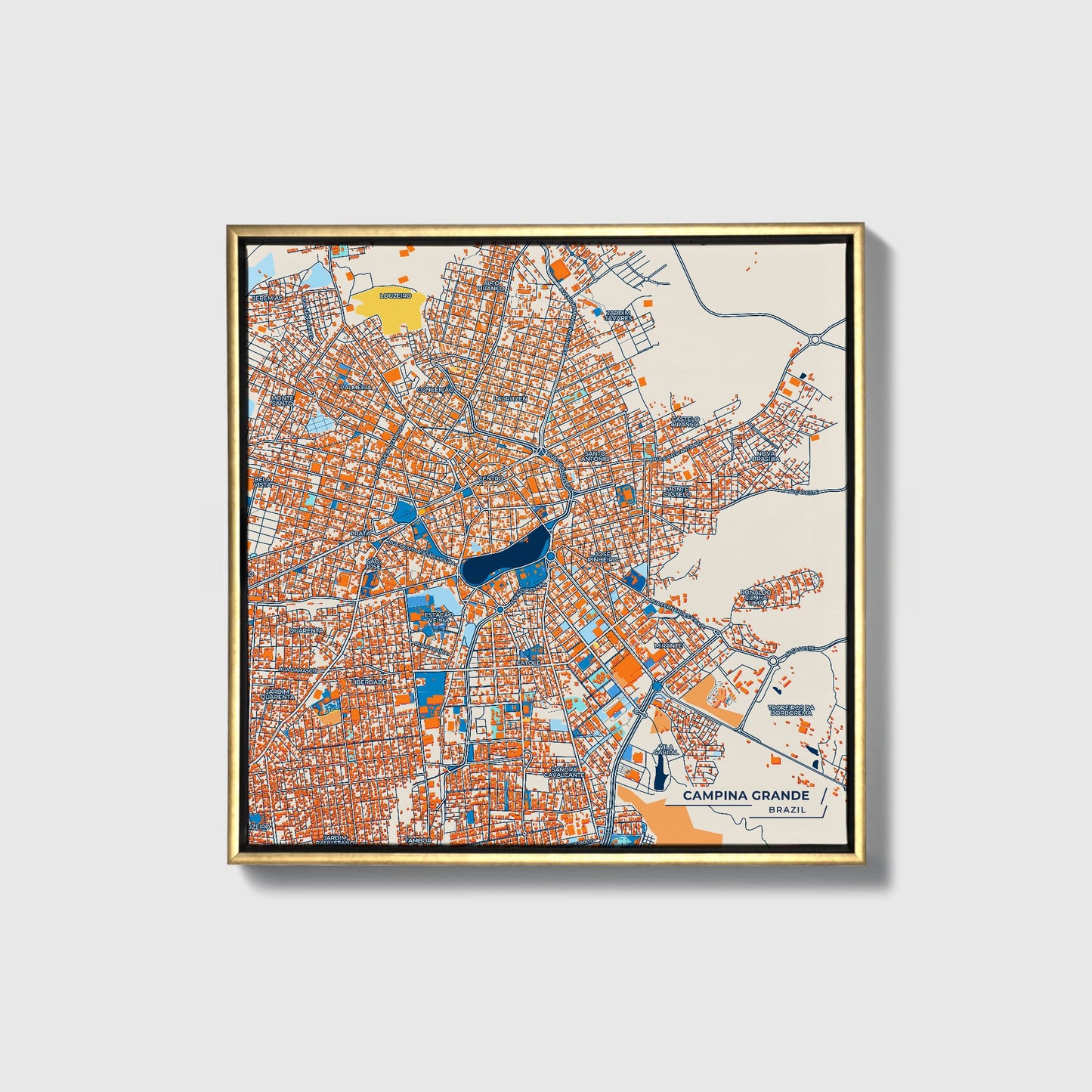 Campina Grande Brazil Colorful City Map Canvas Print • Gold Framed