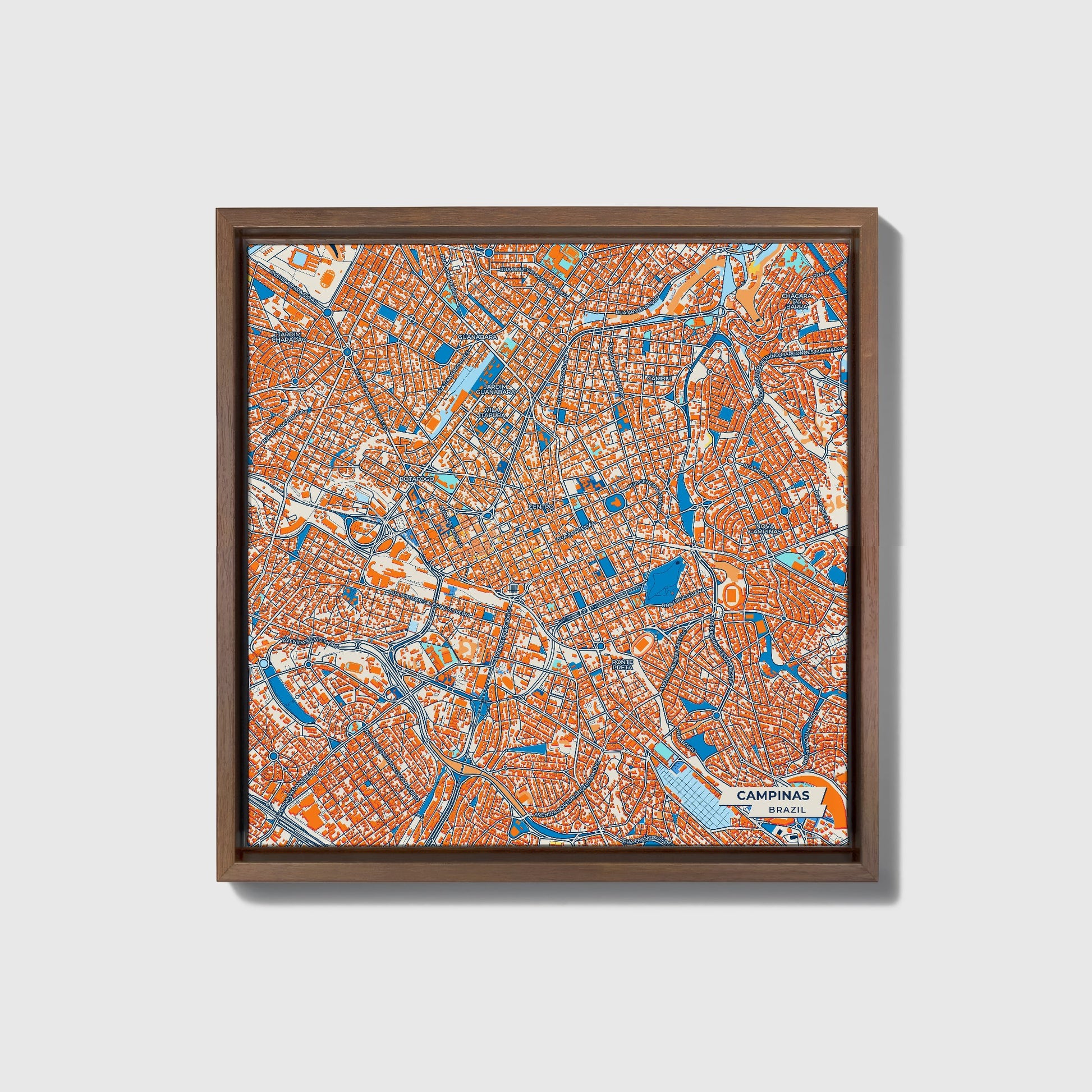 Campinas Brazil Colorful City Map Canvas Print • Dark Wooden Framed