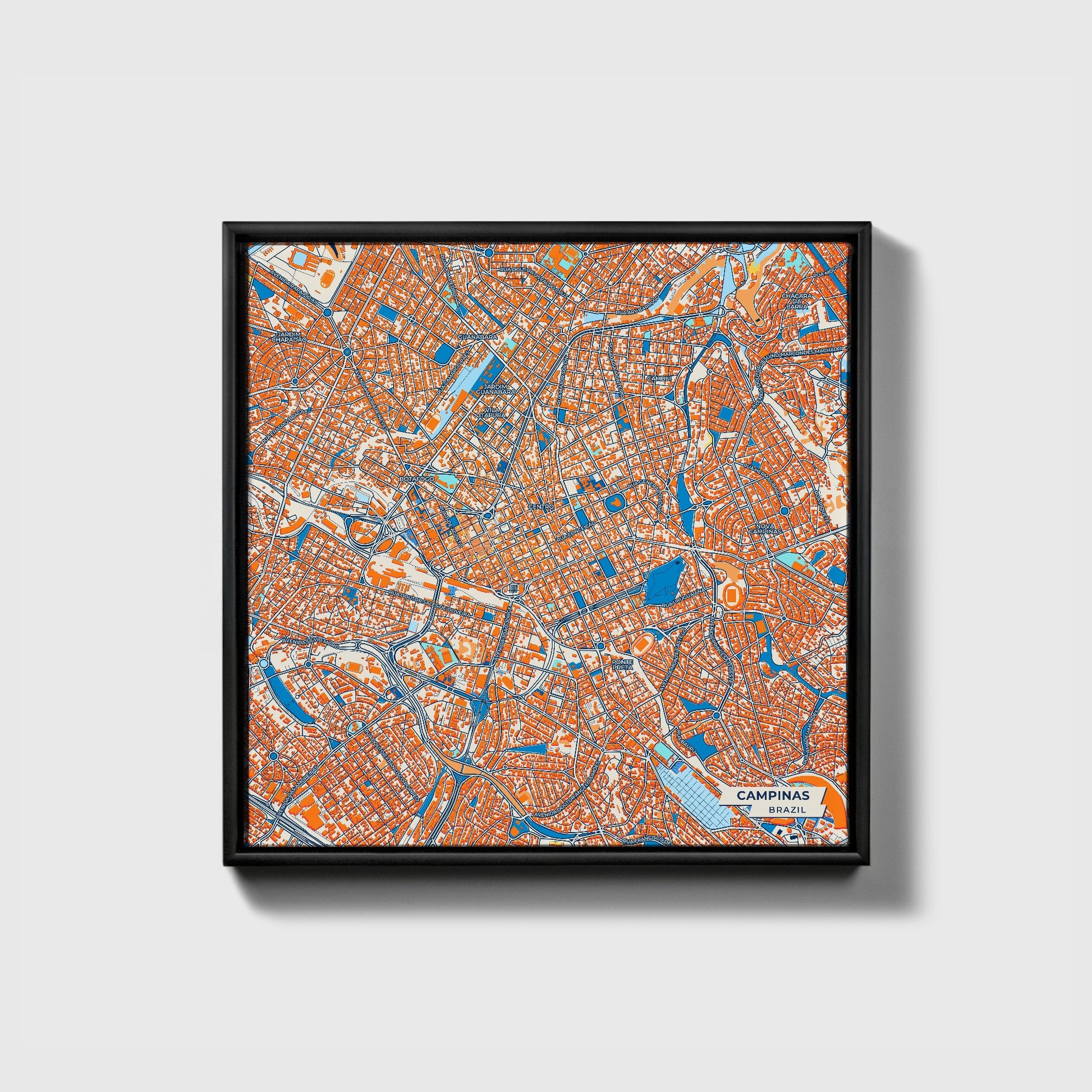 Campinas Brazil Colorful City Map Canvas Print • Black Framed
