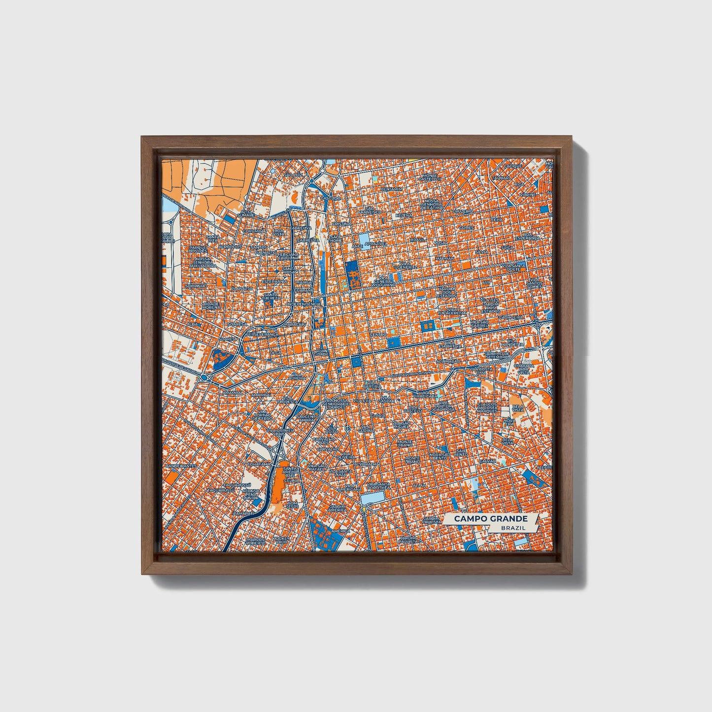 Campo Grande Brazil Colorful City Map Canvas Print • Dark Wooden Framed