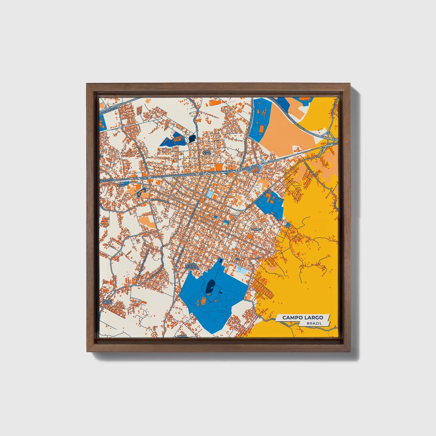 Campo Largo Brazil Colorful City Map Canvas Print • Dark Wooden Framed