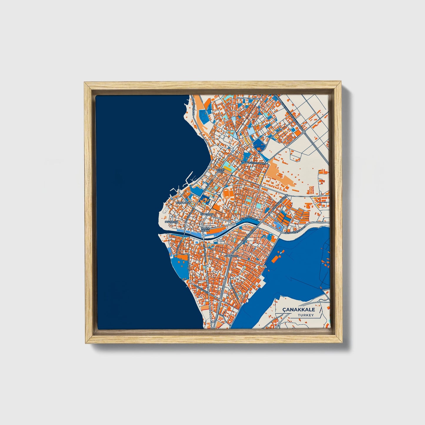 Çanakkale Turkey Colorful City Map Canvas Print • Natural Wooden Framed