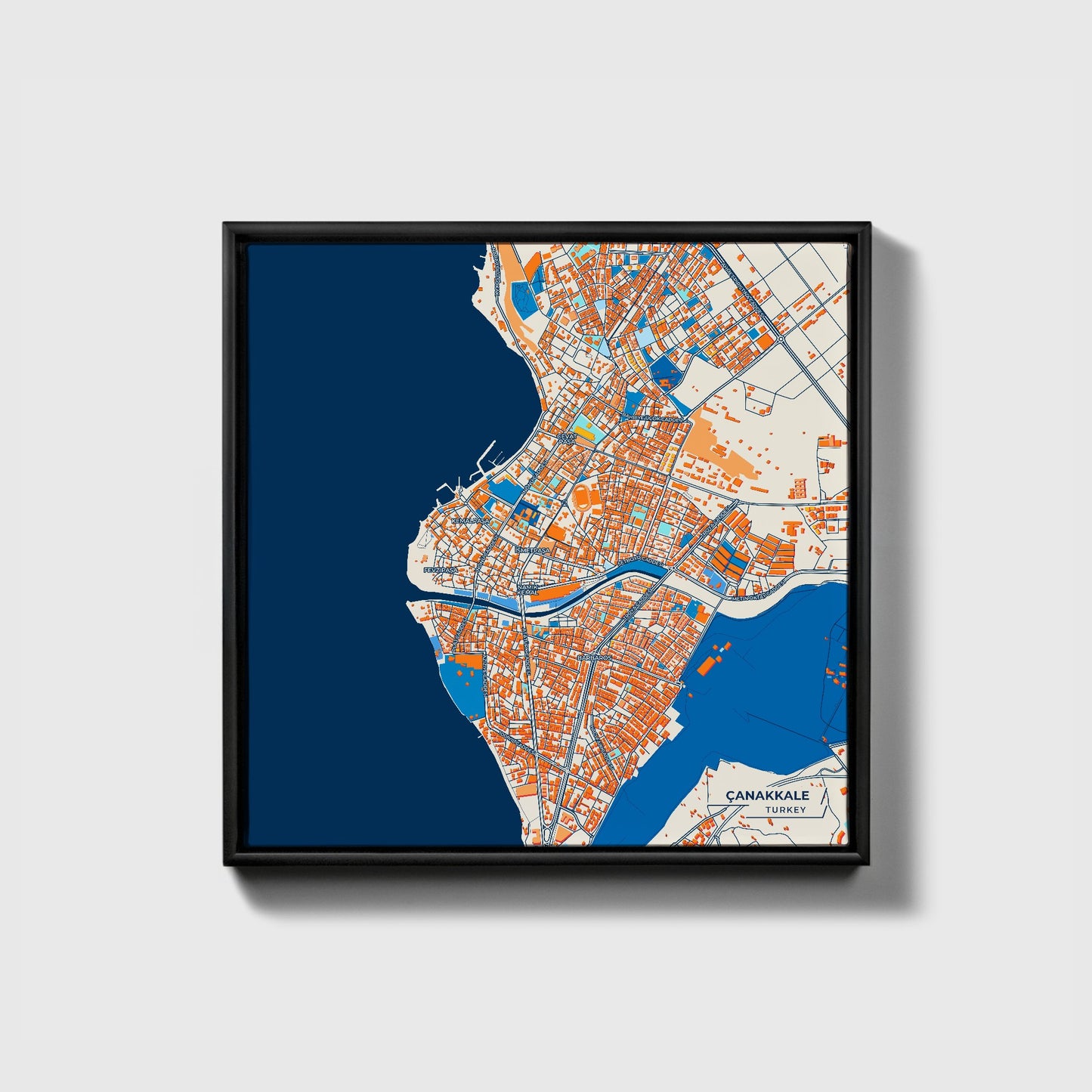 Çanakkale Turkey Colorful City Map Canvas Print • Black Framed