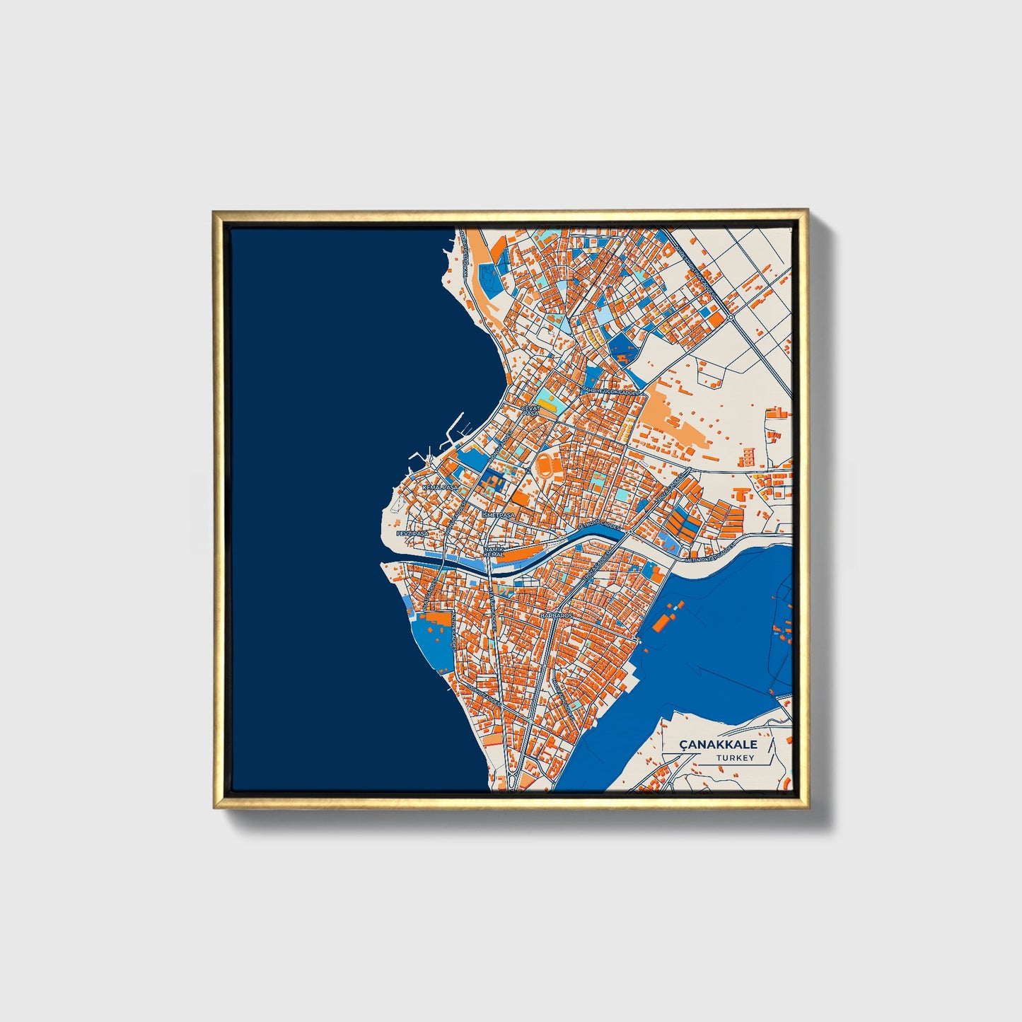 Çanakkale Turkey Colorful City Map Canvas Print • Gold Framed