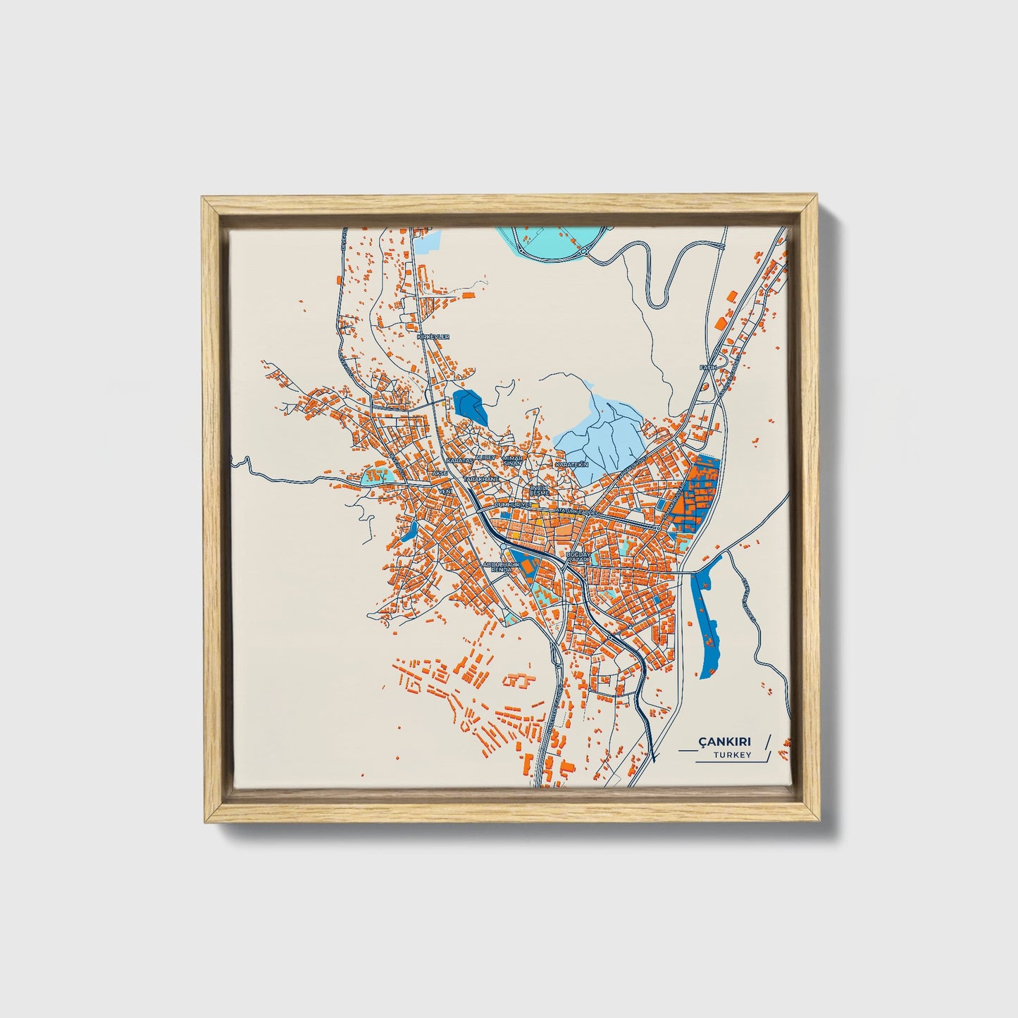 Çankiri Turkey Colorful City Map Canvas Print • Natural Wooden Framed