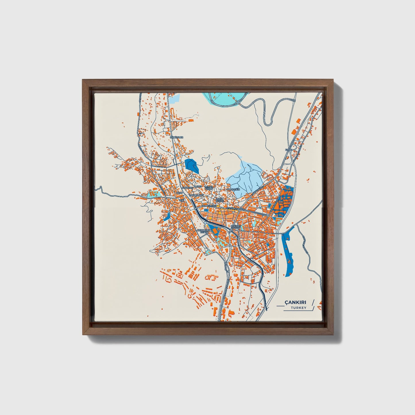 Çankiri Turkey Colorful City Map Canvas Print • Dark Wooden Framed