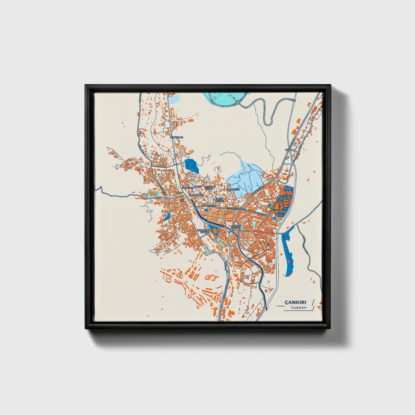 Çankiri Turkey Colorful City Map Canvas Print • Black Framed