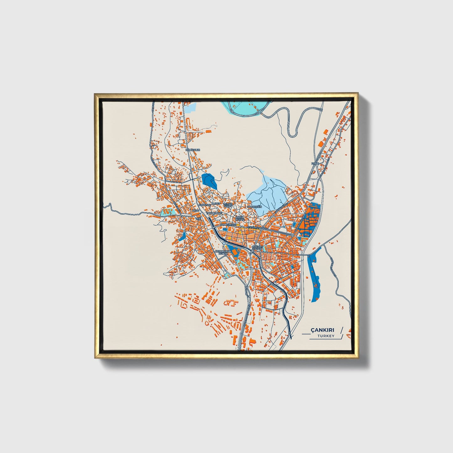 Çankiri Turkey Colorful City Map Canvas Print • Gold Framed