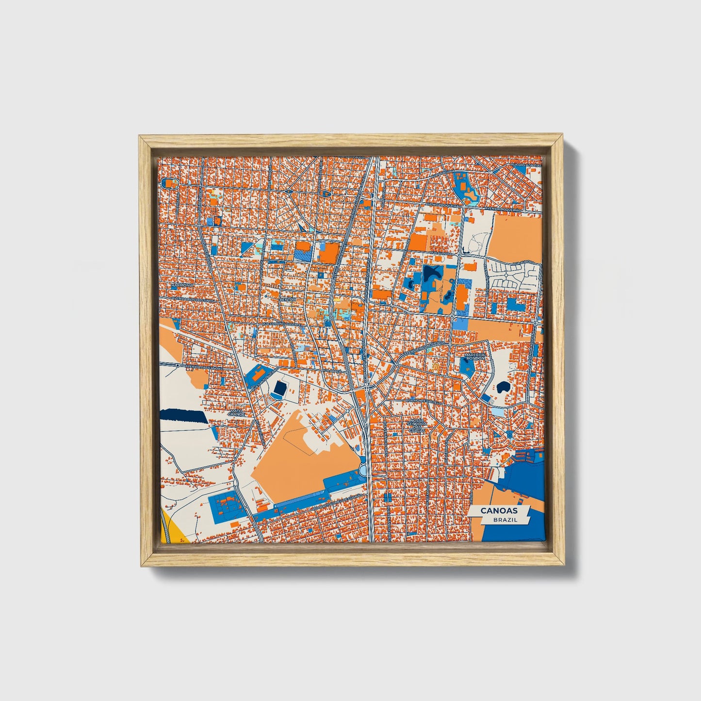 Canoas Brazil Colorful City Map Canvas Print • Natural Wooden Framed