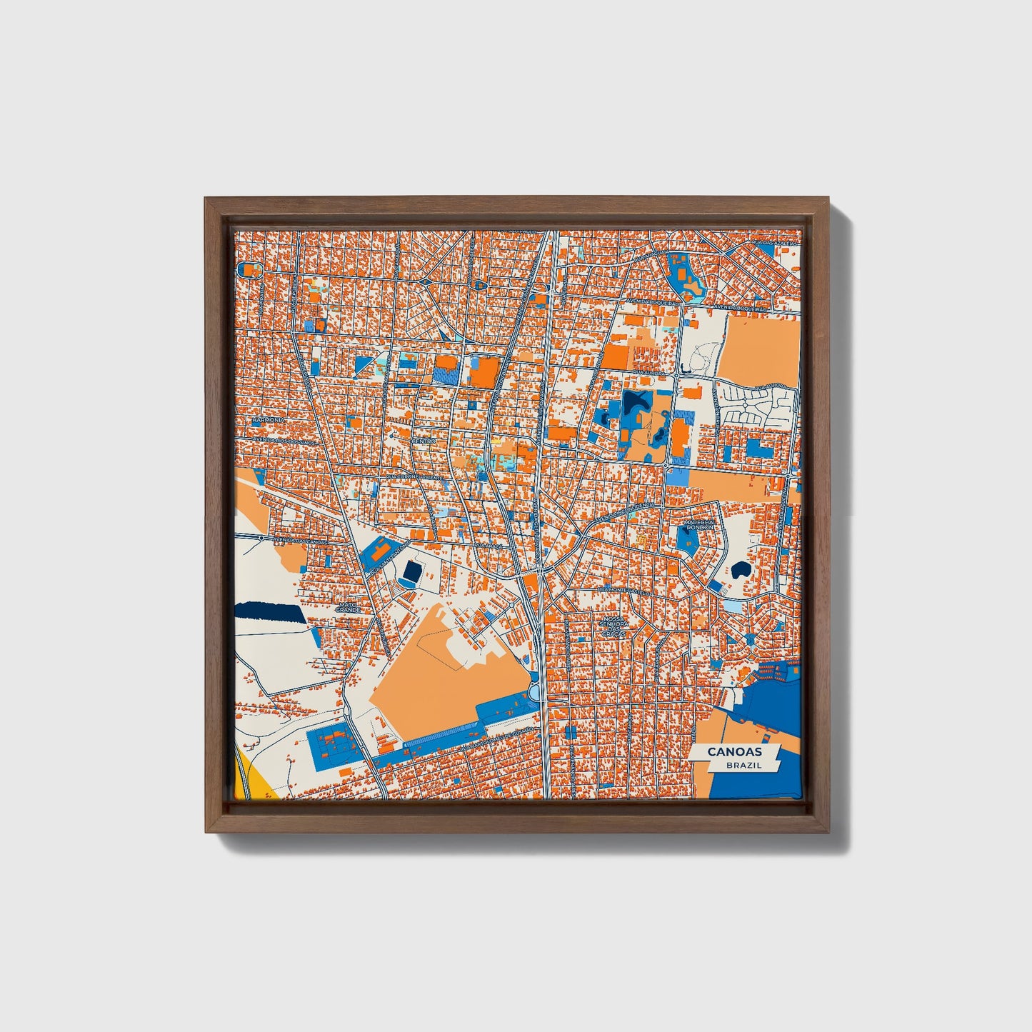 Canoas Brazil Colorful City Map Canvas Print • Dark Wooden Framed